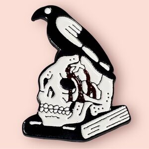 3/$10 Pin 1.5” Skull Book Raven Crow Enamel Brooch Halloween